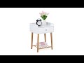 Table de nuit avec tiroir Marron - Blanc - Bambou - Bois manufacturé - 40 x 56 x 35 cm