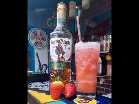 Captain Morgan's Tiki  Cocktails with strawberry. Easy Tiki cocktail to make at home