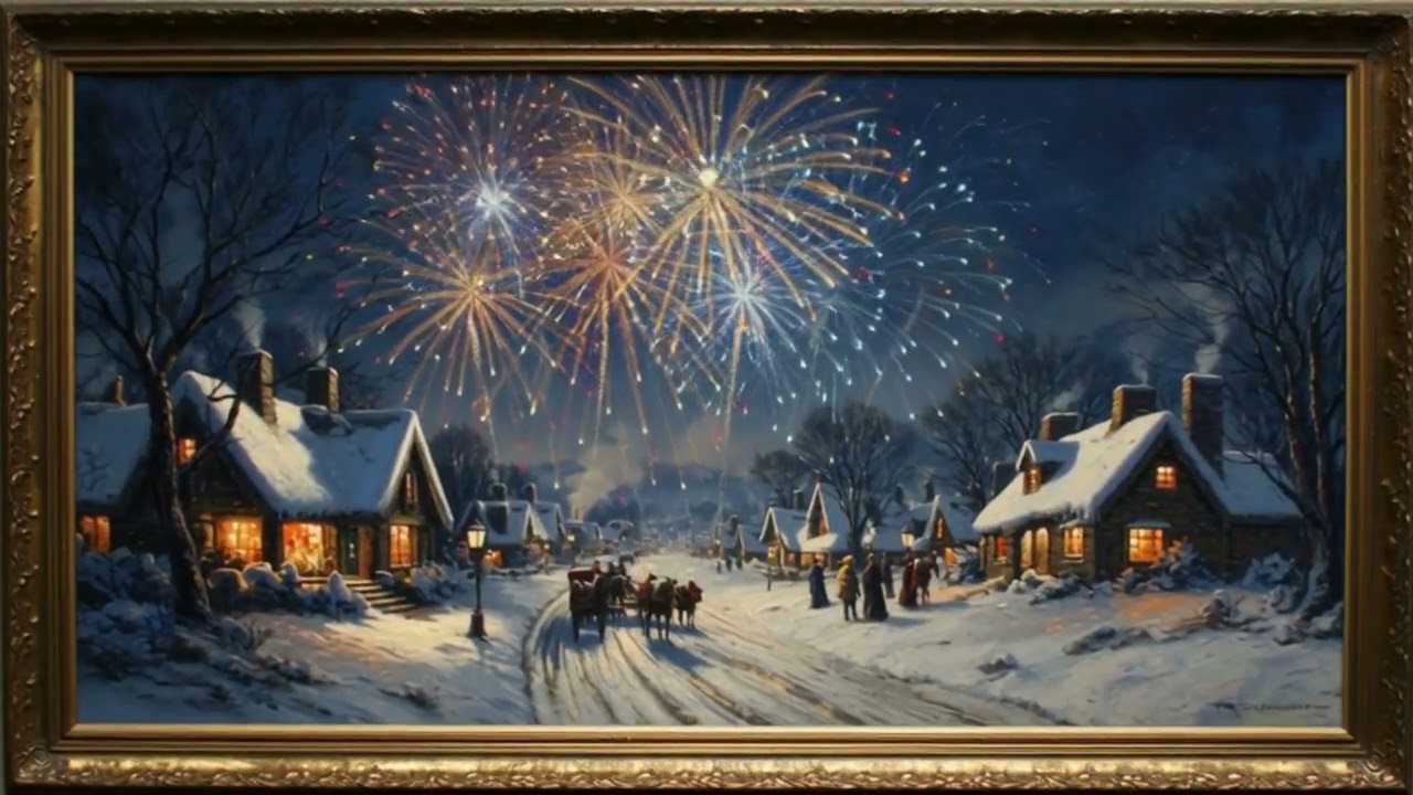 Christmas Oil Painting for Frame TV | Cozy Winter Village Night Art | Festive Holiday Wall Decor 4K