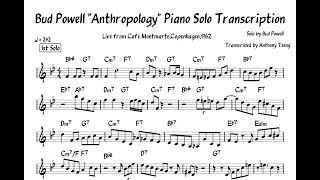 Bud Powell "Anthropology" Piano Solo Transcription