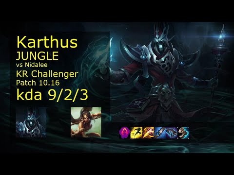 Karthus vs Nidalee Jungle - KR Challenger 9/2/3 Patch 10.16 Gameplay // [롤] 카서스 vs 니달리 정글