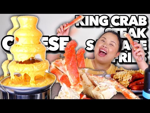KING CRAB SEAFOOD BOIL CHEESE FONDUE FOUNTAIN MUKBANG...