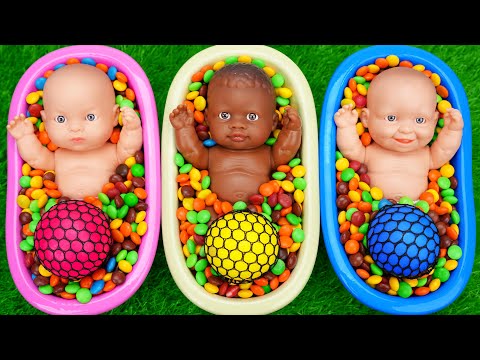 6 Minutes Satisfying Video | Mixing Funny Candy ASMR & Make Up in 3 Bathtubs with Rainbow Slime Ball