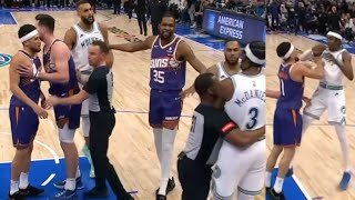 KD LAUGHS AFTER DEVIN BOOKER GOES AT JADEN MCDANIELS! SHOVES! THEN  THINGS GET CHIPPY EVEN MORE!