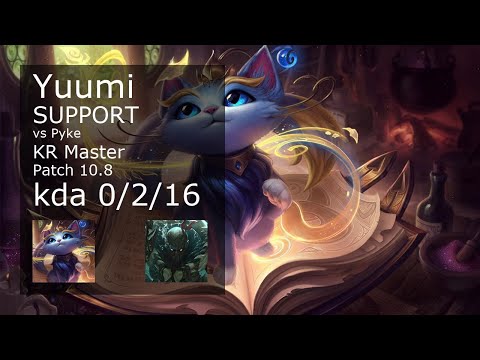 Yuumi Support vs Pyke - KR Master 0/2/16 Patch 10.8 Gameplay // [롤] 유미 vs 파이크 서폿