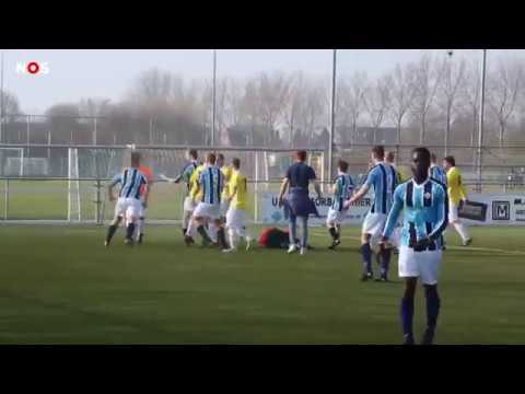 Grensrechter slaat keeper tegenstander knock-out - UNO tegen Geel-Wit