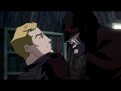 Batman (Thomas Wayne) não acreditando no que o Flash (Barry Alen) diz, mas ele o convence