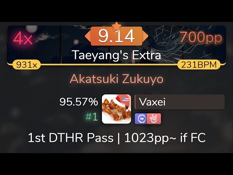 [9.14⭐] Vaxei | HoneyWorks - Akatsuki Zukuyo [Taeyang's Extra] +DTHR 95.57% { 700pp 4❌} - osu!
