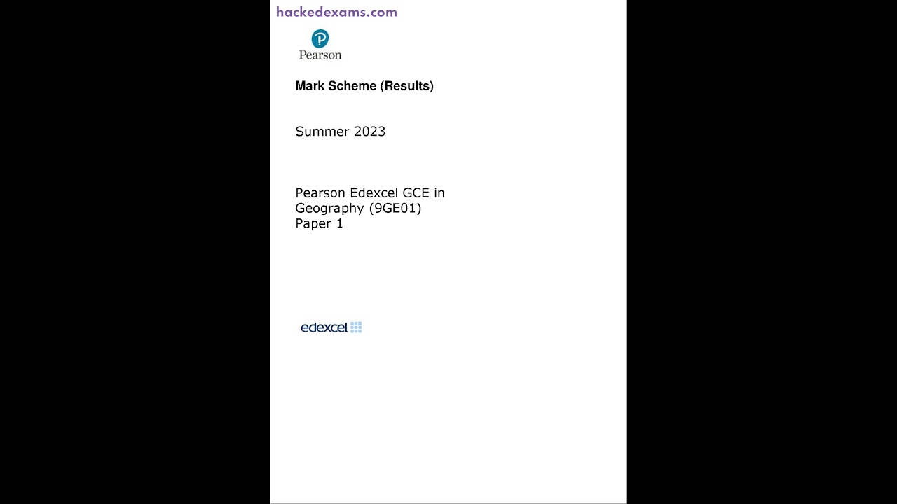 PEARSON EDEXCEL A LEVEL Geography PAPER 1 2023 MARK SCHEME (9GE0/01)
