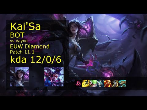 Kai'Sa ADC & Karma vs Vayne & Janna - EUW Diamond 12/0/6 Patch 11.1 Gameplay