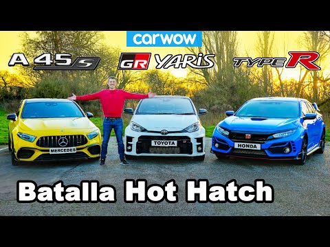 GR Yaris vs AMG A45 vs Civic Type-R batalla: ¡0-100 km/h, vueltas y prueba de frenado!