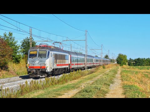 Trains running rapidly on the Torino - Genova railway line