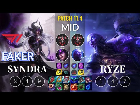 T1 Faker Syndra vs Ryze Mid - KR Patch 11.4