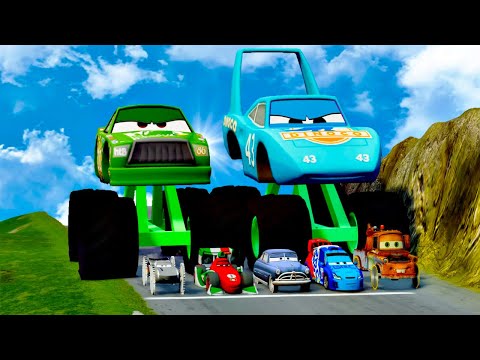 Big & Small Dinoco vs Chick Hicks – Monster Wheels Crash in BeamNG Drive