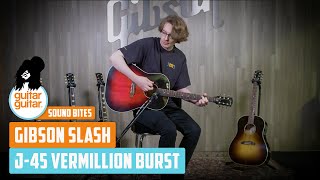 Video thumbnail for Gibson Slash J-45 Vermillion Burst | NAMM 2020 | SOUND BITES by GUITARGUITAR
