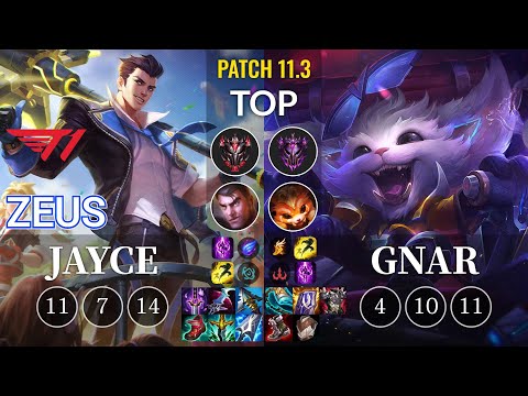 T1 Zeus Jayce vs Gnar Top - KR Patch 11.3