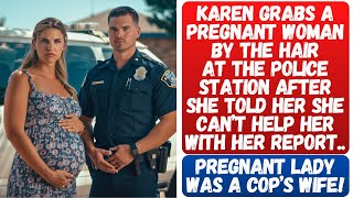 Karen Grabs The Hair Of The Pregnant Wife Of A Cop At A Police Station For An Insane Reason..