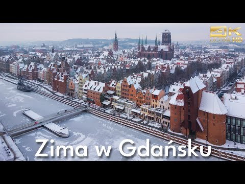 Zimowy Gdańsk z drona ❄️ Zamarznięta Motława i ośnieżone kamieniczki | DJI Air 3 S 4K