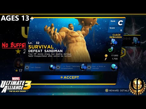 Lv. 32 Survival Defeat Sandman (No Buffs) - Ultimate Alliance 3