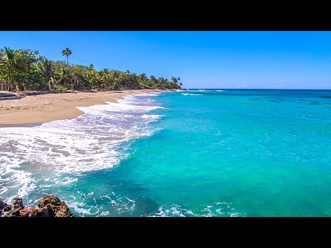 Dominican Beach with Waves Rolling - Natural...