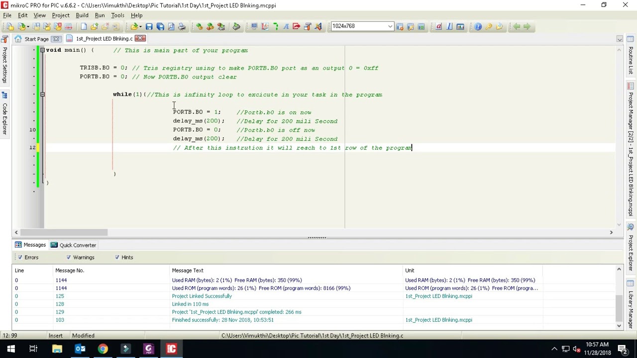 LED Blinking Pic Microcontroller Programming Tutorial #1