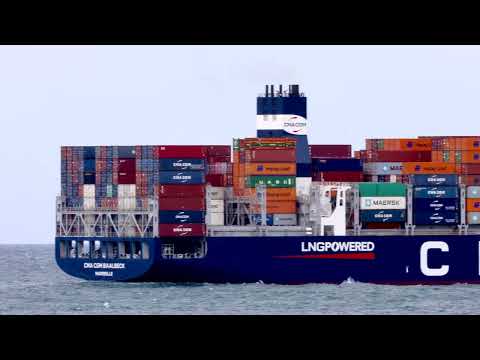 Thumbnail for The new ship CMA CGM Baalbeck departs Melbourne seen  off Point Lonsdale, Victoria, Australia.