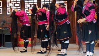 Red Yao Hill Tribe Long Hair Performance at Lonji Longsheng Rice Terrace in Guilin, China (瑤族 -  瑶族)