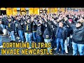 BEST & CLOSEST Footage of Dortmund Ultras March in Newcastle - TROUBLE Flares!