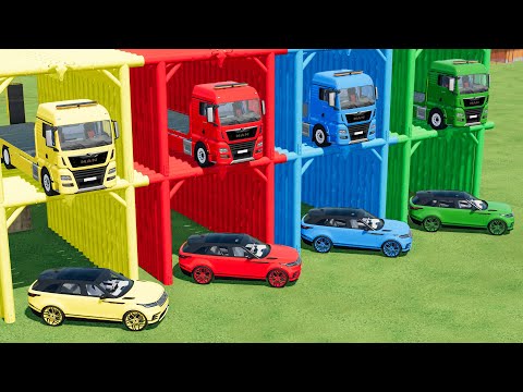 TRANSPORT OF COLORS ! SUPERCARS LAND REVER TRANSPORTING with COLORED TRUCKS ! Farming Simulator 22