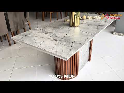 Video thumbnail of Mesa de Jantar Aspen 180cm Tampo BP Marmorizado Canto Reto Moderna Mobília