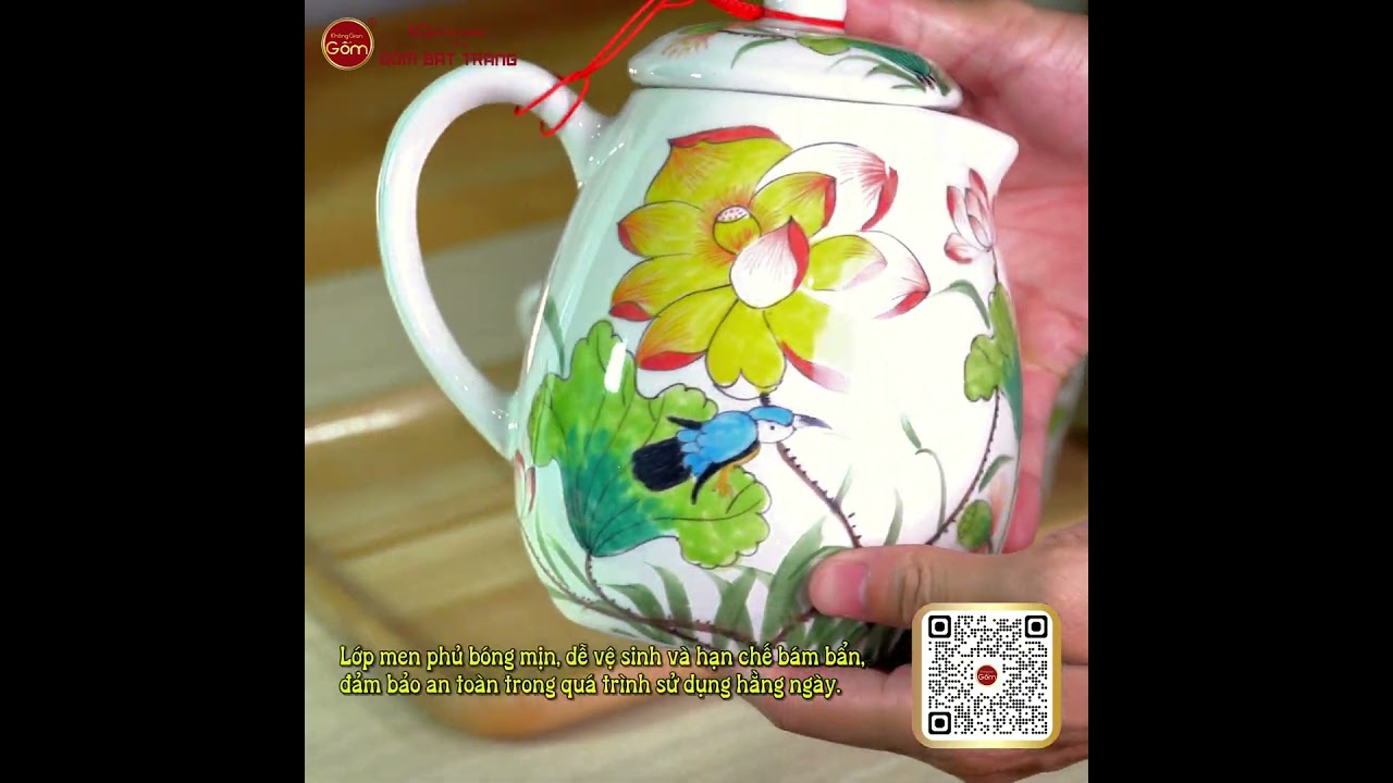 Bộ Bình Nước Dáng Bầu Vẽ Hoa Sen