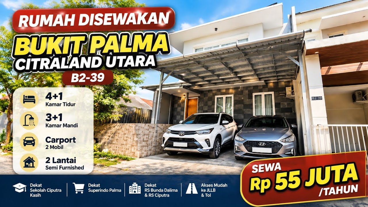 Bukit Palma Citraland Utara, Surabaya. 2Lantai Semifurnishedhe