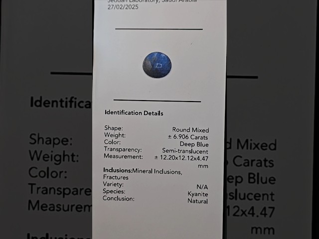 حجر كيانيت طبيعي مفحوص و موثق بشهادة مختبر
