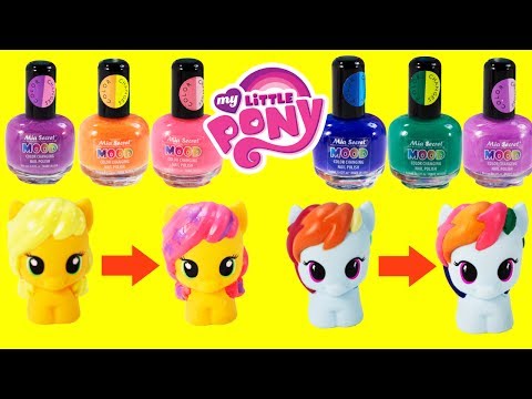 DIY MY LITTLE PONY Color Changing MAKEOVER Mood NAIL POLISH Toys with Rainbow Dash and Apple Jack