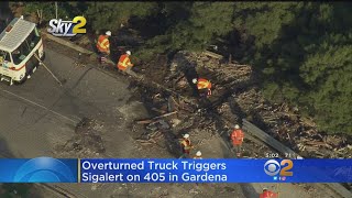 Overturned Truck Triggers Sigalert On 405 In Gardena