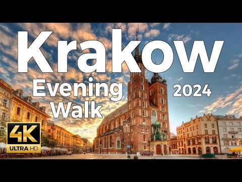 Krakow, Poland Evening Walking Tour 4k - With Captions