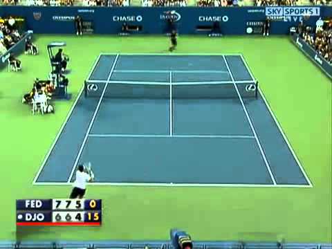 Roger Federer vs Novak Djokovic rally at the US Open
