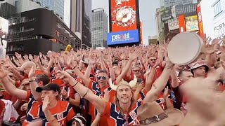Norwegische Fans erobern Times Square mit Wikinger-Ruderchoreo