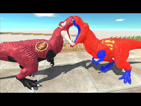 T-REX FLASH VS T-REX RED SUPERMAN DEATH FALL - Animal Revolt Battle Simulator