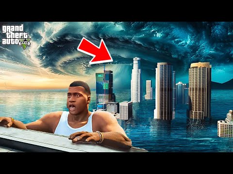 1ft Vs 1000000ft Biggest Mega Tsunami Hurricane attack in Gta 5 | Shin Chan in Telugu