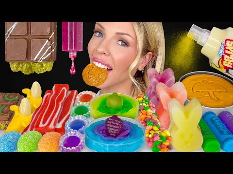ASMR MUKBANG, Rainbow Desserts, Squid Game Dalgona Cookie, Banana Sour Spray, Dubai Chocolate 먹방