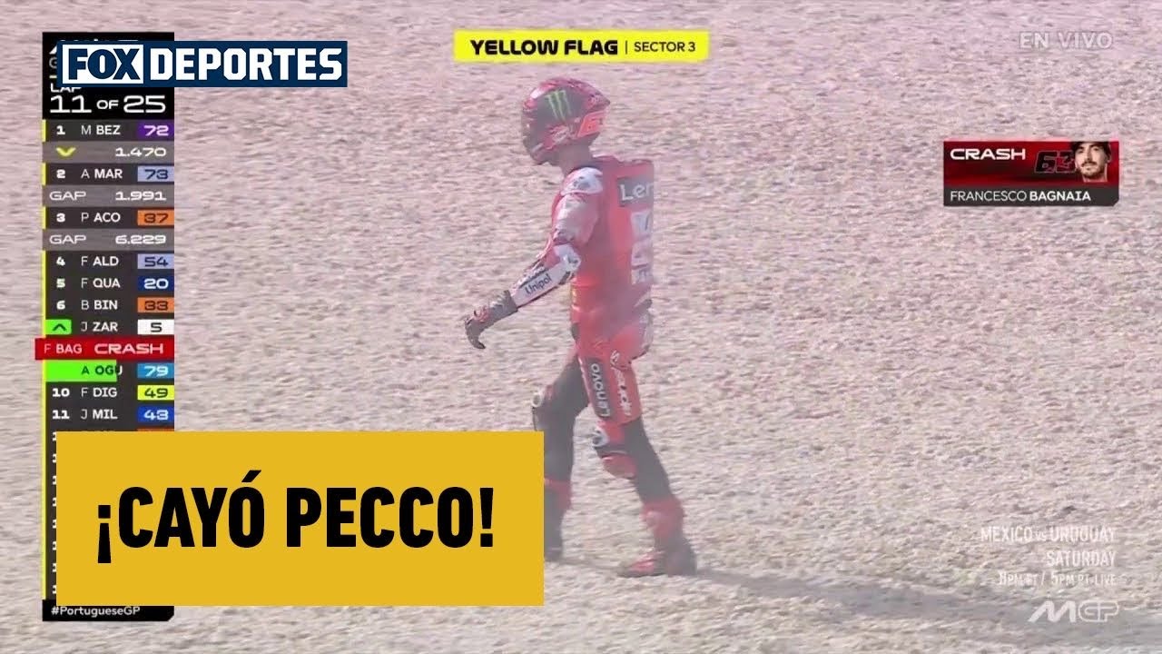 🫣💥 ¡CAYÓ PECCO! Bagnaia se va al suelo en plena batalla por la 4ª posición | Moto GP Portugal 2025