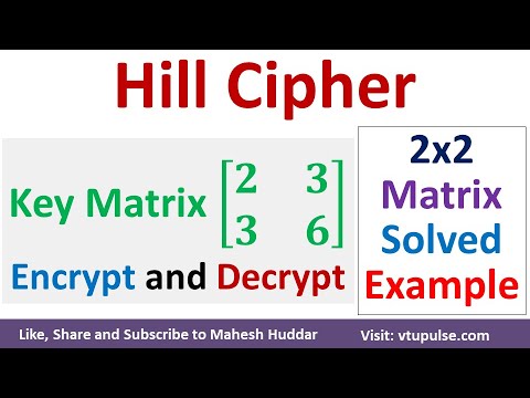 1. Hill Cipher Solved Example 2x2 Key Matrix | Hill Cipher Encryption and Decryption Mahesh Huddar