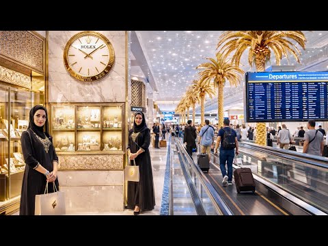 Passeio a pé pelo Aeroporto de Dubai e lojas Duty Free 4K 60fps