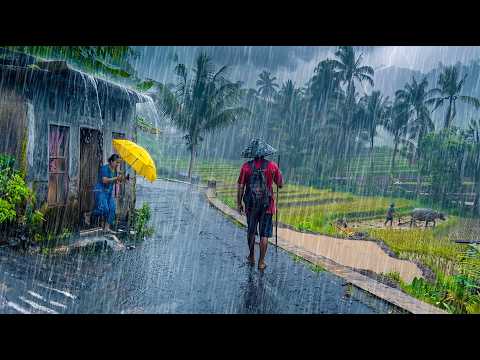 SUPER HEAVY RAINSTORM IN BEAUTIFUL HILLY COUNTRYSIDE OF ASIA, RELAXING RAIN FOR SLEEPING