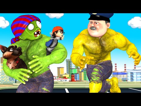 PoliceHulk Brave vs Giant Zombie Protect Nick and Smart Dog - Scary Teacher 3D Funny Story