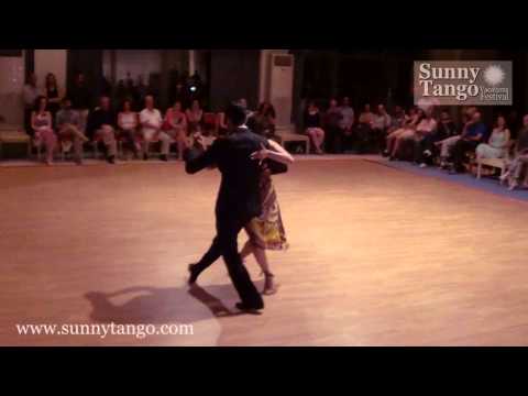  Sebastian Jimenez  and  Maria Ines Bogado  are  dancing  to  the  milonga  "  Parque Patricios  "  by  Francisco Canaro  at  Sunny Tango Festival  in  2014