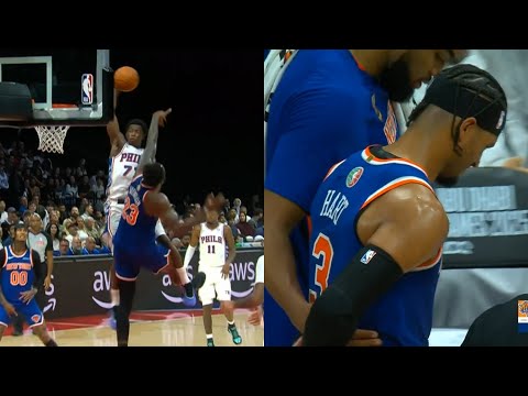 VJ Edgecombe tries to end Mitchell Robinson and Josh Hart ejected after injury