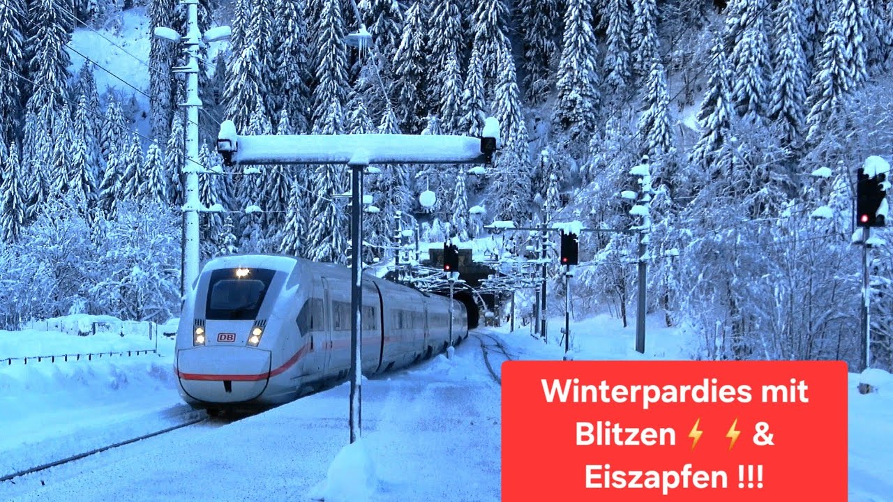 Tiefster❄️Winter❄️Langen am Arlberg⚡vor Tunnel, NJ446, WESTbahn, Containerzug m. Schiebelok, ICE118