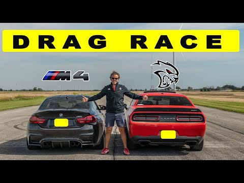 Tuned BMW F82 M4 vs Dodge Challenger Hellcat, someone gets slapped hard! Drag and Roll Race.